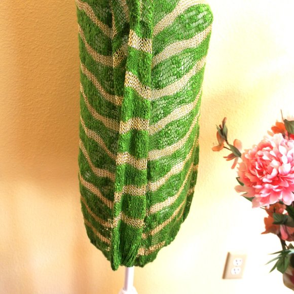 NWOT-Green & Gold Sheer Mesh Sweater - Picture 6 of 9